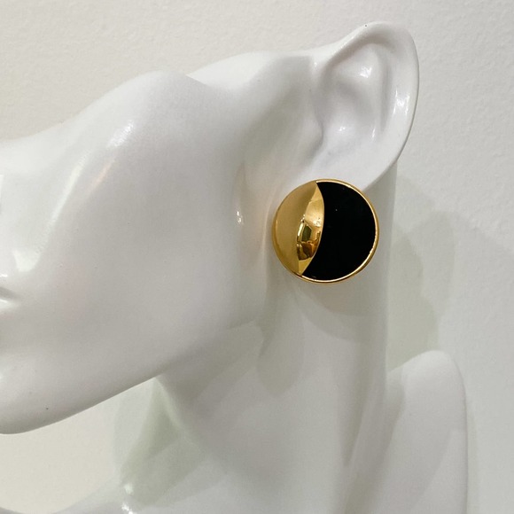 Vintage Jewelry - VTG Gold Black Waning Moon Earrings